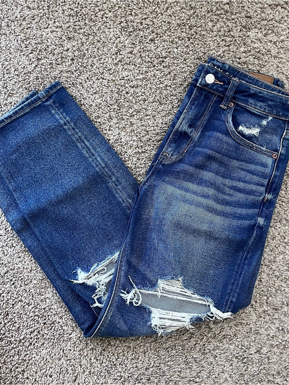 American Eagle Outfitters Women’s Ripped Mom Jeans - Dark Blue